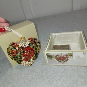 Pier 1 Imports Cloisonne Glass Heart Shaped Ornament Boxed